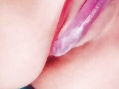 young teenager masturbating back a dildo in the brush tight creamy messy pussy